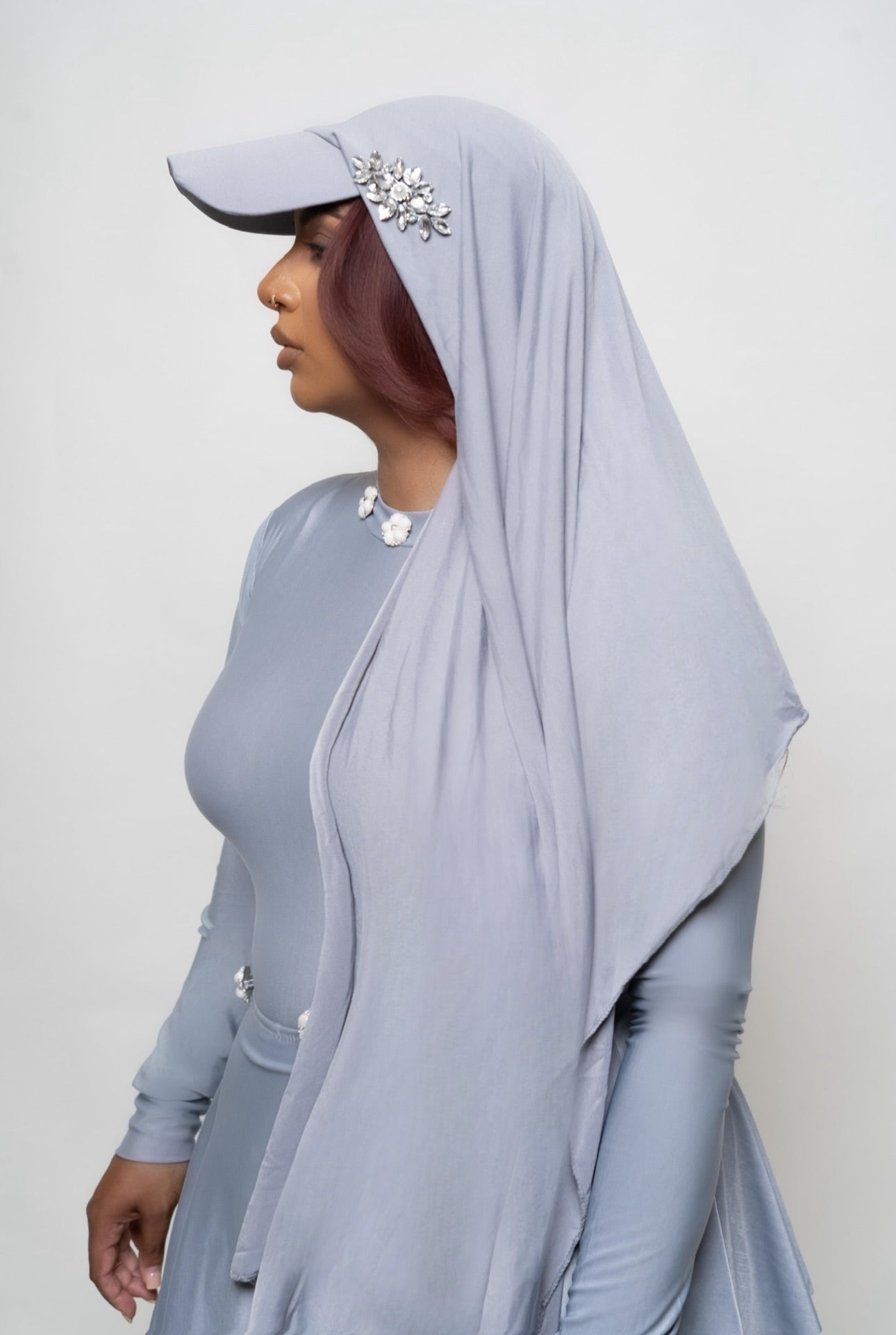 Jewelled Modest Swim Hat- Grey