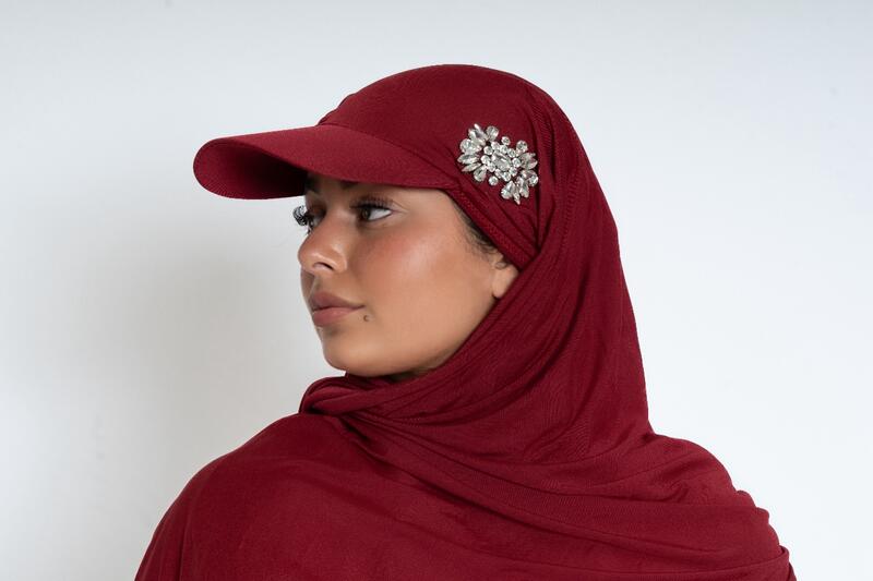 Jewelled Modest Swim Hat- Burgundy