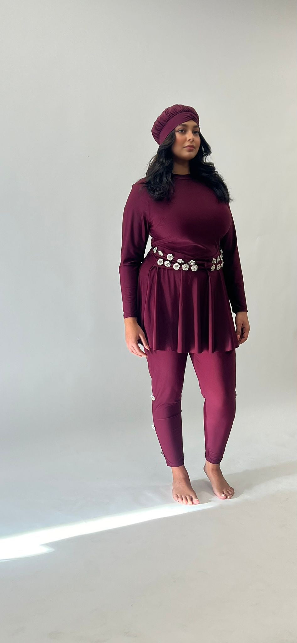 Lima - Jewelled Modest Swimsuit Set (Burgundy)